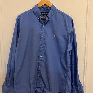 Rare Ralph Lauren Blue Button-up Shirt W/Logo on Front - Men's Large